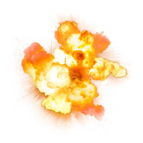 Photo of Fiery explosion isolated on white background