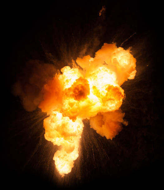 istock Texture of fire and smoke over a black background. Bomb explosion 1147129840