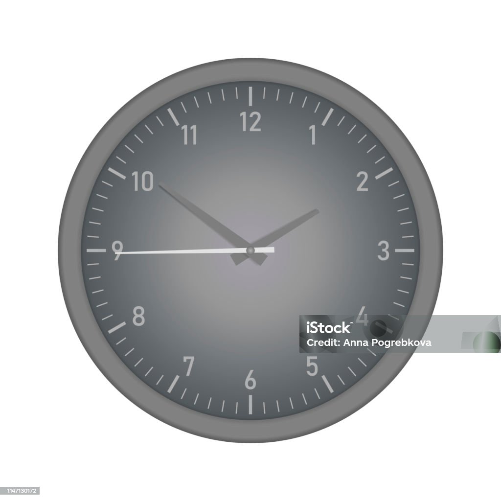 Wall Clock With Second Hand Isolated On White Vector Mockup Stock