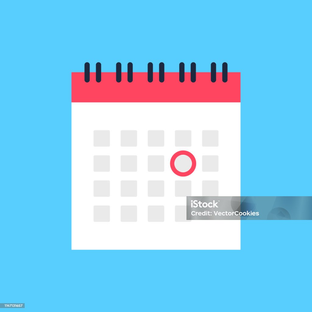 Kalender ikon och röd cirkel. Markera datum, helgdag, viktiga dag begrepp. Platt stil design. Vektor-ikon - Royaltyfri Kalender vektorgrafik