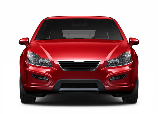 3d illustration of generic compact car - front view closeup shot - front view imagens e fotografias de stock