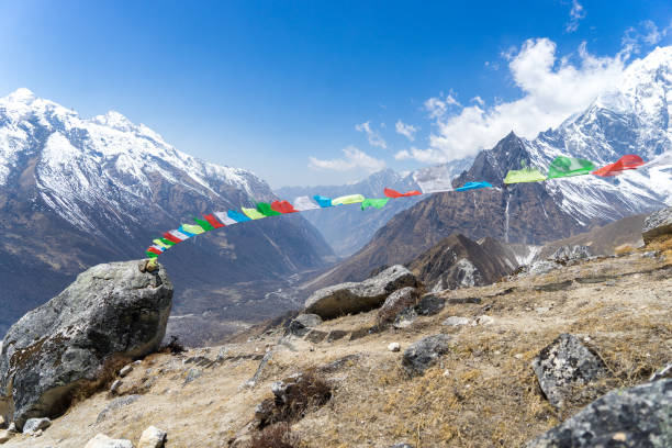 istock Budhist flags in Nepal trek 1147136581