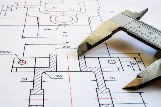 Photo of Technical drawing with calipers