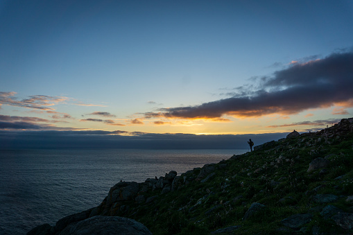 Sunset at Finisterre, landscape in Galicia, Spain, on a day in spring