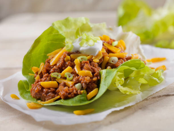 チリレタス包み - beef taco ストックフォトと画像