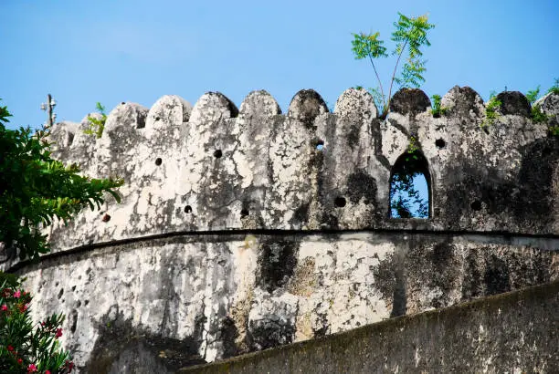 A detail of a stone wall in the Old Quester of Zanzibar City, Stone Town, East Africa