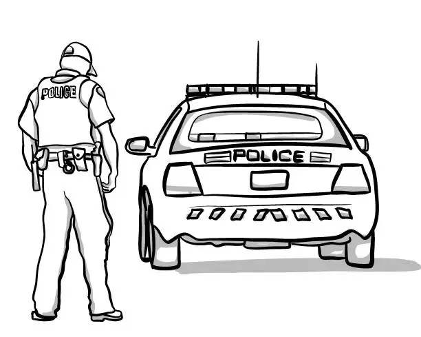 Vector illustration of Policeman At Work