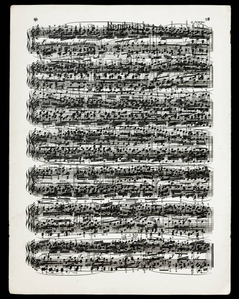 Close-up of layered vintage sheet music - Beethoven Rondo - digital composite A digital composite of all the note pages to Beethoven's Rondo on a single page isolated on black. ludwig van beethoven photos stock pictures, royalty-free photos & images