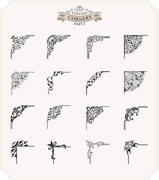 unikalny retro narożnik do zestawu ram. wzory wektorowe vintage na zaproszenia i certyfikaty królewskie - scroll shape corner victorian style silhouette stock illustrations