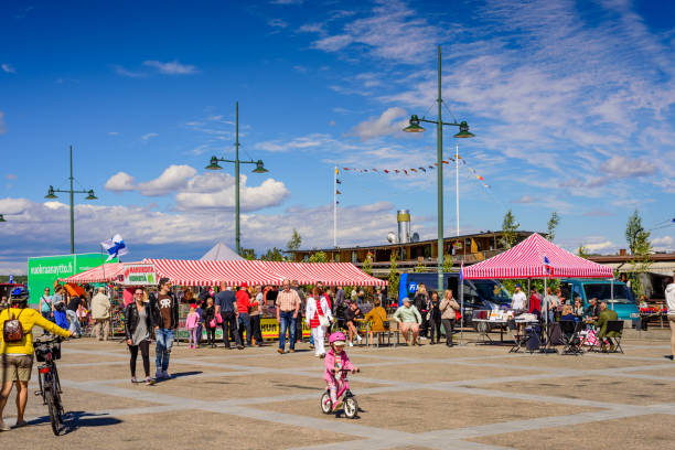 Market square with people Lappeenranta, Finland - June 23, 2018: Sightseeing of Lappeenranta. Market square with people on a Sunny summer day lappeenranta stock pictures, royalty-free photos & images