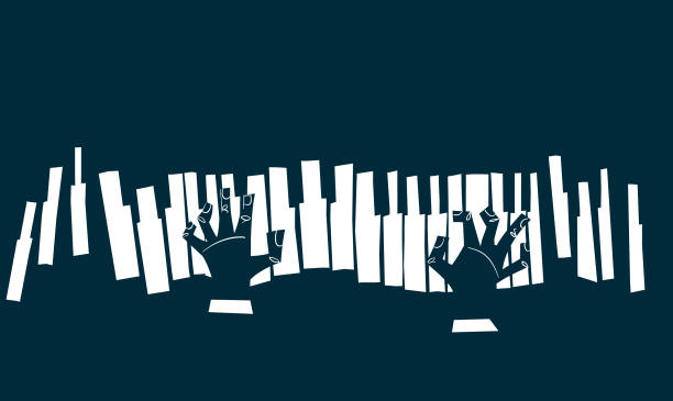 ilustraciones, imágenes clip art, dibujos animados e iconos de stock de blues-teclado de piano con las manos - piano key piano musical instrument music