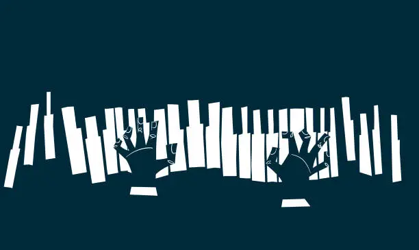 Vector illustration of Blues - piano keyboard with hands