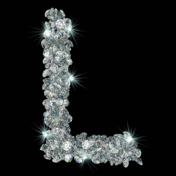 istock Letter L from diamonds. 3D rendering isolated on black background 1147155309