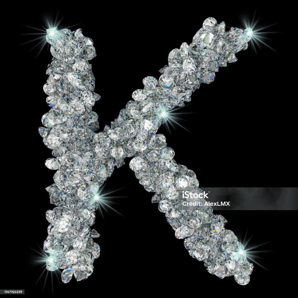 Letter K From Diamonds 3d Rendering Isolated On Black Background ...