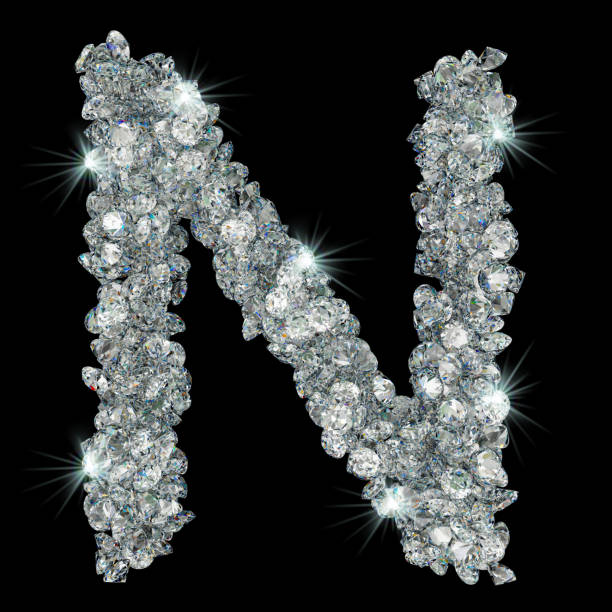 письмо n из алмазов. 3d-рендеринг изолирован на черном фоне - alphabet letter n three dimensional shape glass стоковые фото и изображения