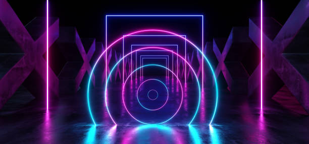 istock Concrete Grunge Columns X Shaped Corridor Tunnel Dark Hall Reflective Neon Glowing Sci Fi Futuristic Modern  Path Purple Blue Vibrant Shapes Gate Stage Show Laser 3D Rendering 1147156418