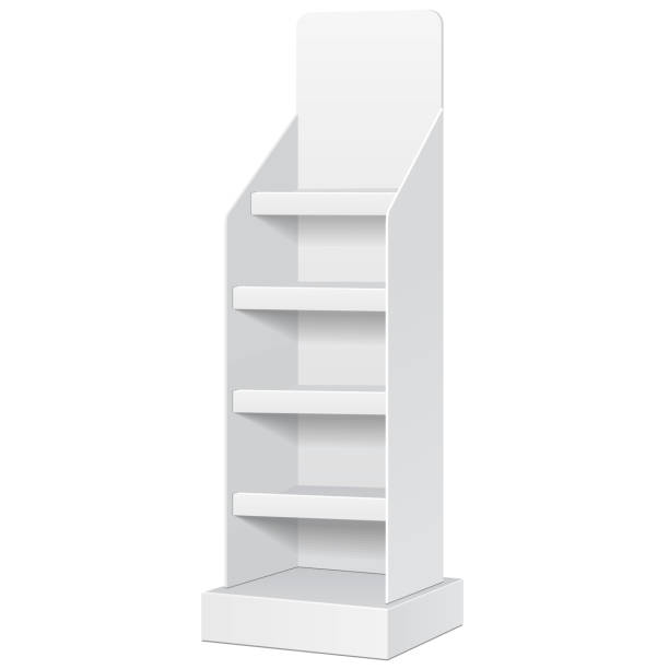 istock Cardboard Floor Display Rack For Supermarket Blank Empty Displays With Shelves Mock Up. Illustration Isolated On White Background. Ready For Your Design. Product Presentation. Vector 1147158719