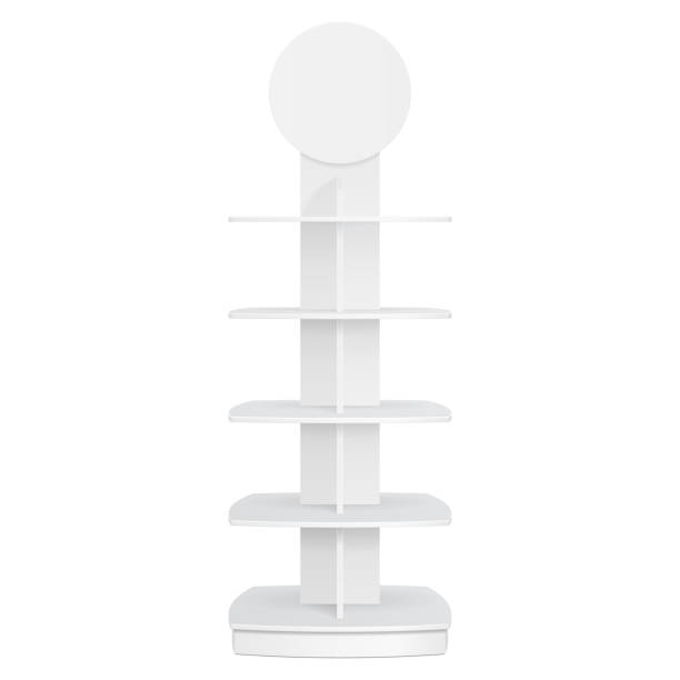 istock White Square Rounded POS POI Cardboard Floor Display Rack For Supermarket Blank Empty Displays. Products Mock Up On White Background Isolated. Ready For Your Design. Product Advertising. Vector EPS10 1147158766