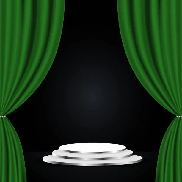 Vector illustration of Green theatre curtain