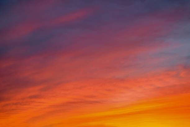 istock Blue sky with gold clouds - dramatic sunset, beautiful natural background. Setting sun illuminates the clouds. 1147166947