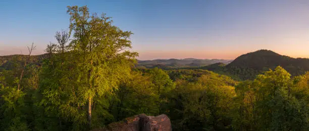 Panoramic view on the Palatinate Forest near Annweiler am Trifels in Germany.