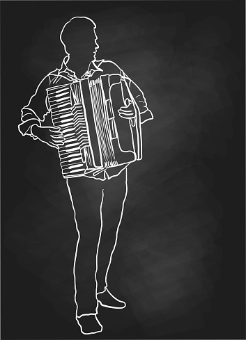 Musician standing and playing the accordion