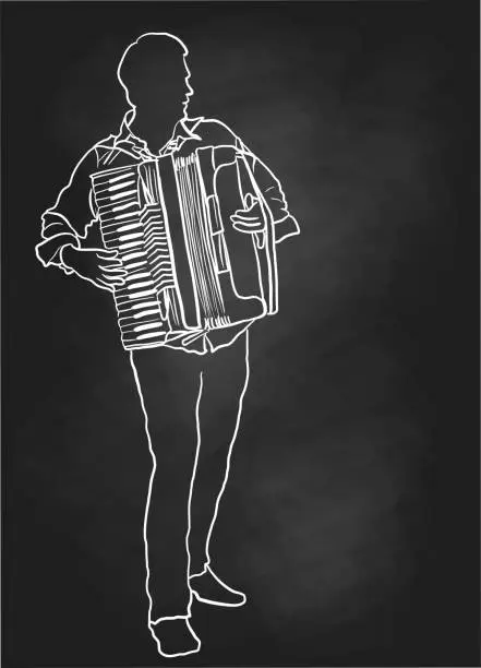 Vector illustration of Accordion Player Chalkboard