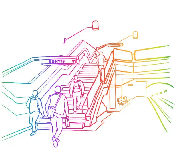 Vector illustration of Train Station Passengers Rainbow