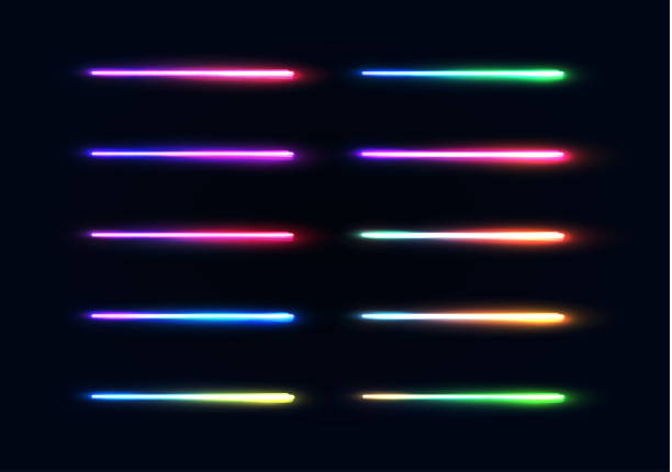 neonleuchten rohren setzen. bunt leuchtende linien sammlung isoliert auf dunkelblauem hintergrund. leuchtende gradientenlampen für nachtparty oder spieldesign. farbtgestellte vektorillustration. - collection led technology colors stock-grafiken, -clipart, -cartoons und -symbole