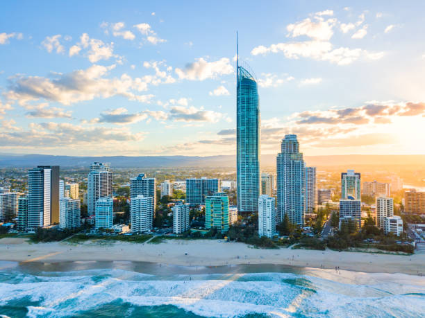 istock Surfers Paradise sunset aerial view 1147177414