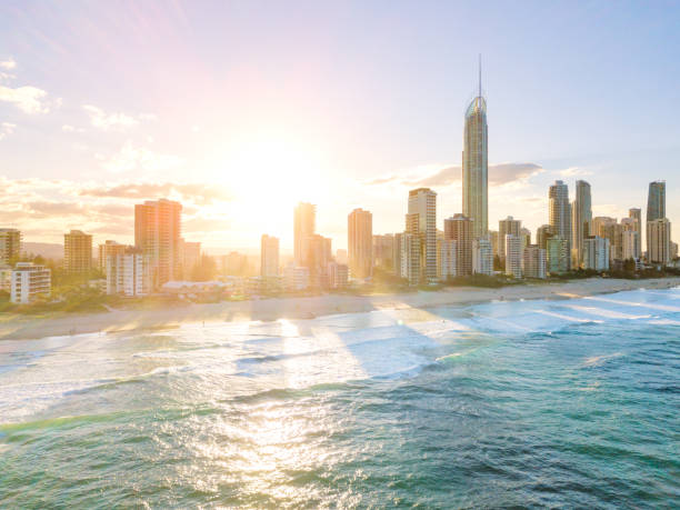 istock Surfers Paradise sunset aerial view 1147177476