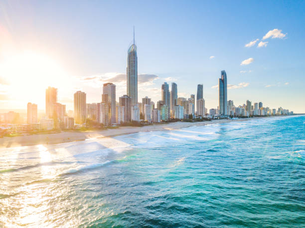 istock Surfers Paradise sunset aerial view 1147178412