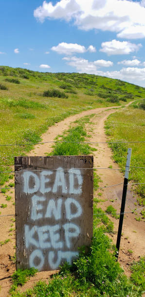 istock Dead End Keep Out Sign On Wire Fence At Dirt Road 1147178481