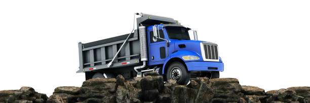 dumper truck at sunset. 3d rendering - delivery van truck freight transportation cargo container imagens e fotografias de stock
