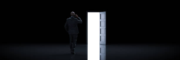 istock Businessman choosing the right door. 3d rendering 1147183707