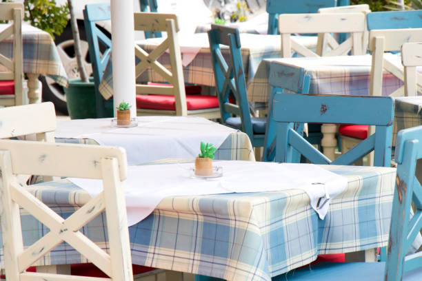 colorful chairs of the street restaurant