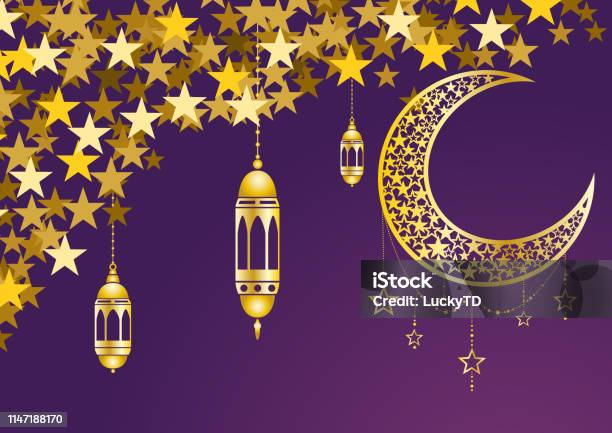 Ramadan Kareem Voeux Modèle Islamique Croissant Et Lanterne Arabe Vecteur Dillustration De Lune Et Détoiles Vecteurs libres de droits et plus d'images vectorielles de Forme étoilée