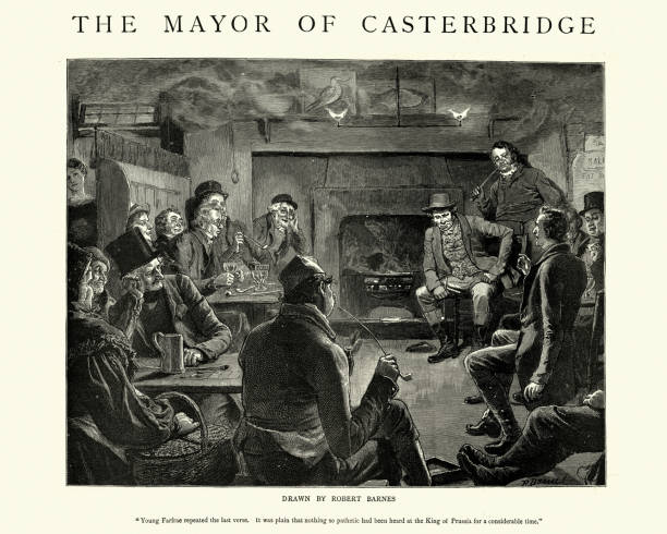 ilustraciones, imágenes clip art, dibujos animados e iconos de stock de alcalde de casterbridge, thomas hardy. los hombres en el pub inglés tradicional - hardy