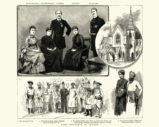 lord dufferin in indore, indien, 19. jahrhundert - india women butterfly indian ethnicity stock-grafiken, -clipart, -cartoons und -symbole