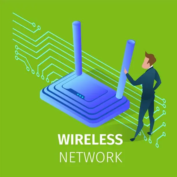 Vector illustration of Wireless Wi-fi Network Technology in Human Life.