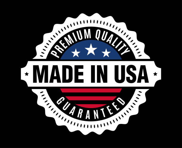 illustrazioni stock, clip art, cartoni animati e icone di tendenza di made in the united states of america con bandiera usa - usa made in the usa industry striped