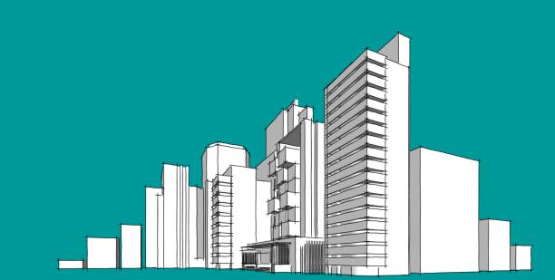 istock 3D illustration architecture building perspective lines 1147225326
