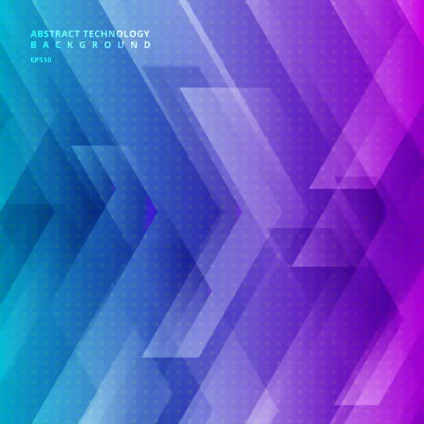 Vector illustration of Abstract blue and purple gradient color tech diagonal geometric background with big arrows sign digital and stripes technology concept. Space for your text.