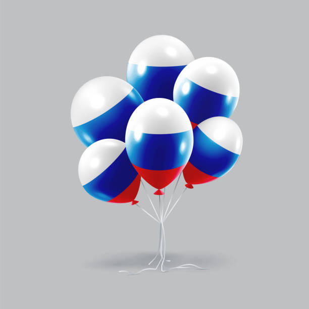 istock Bunch of glossy realistic striped balloons over light grey background. 1147232551