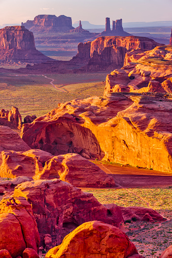 Sunset view from Hunt's mesa located in Monument Valley tribal park in Arizona