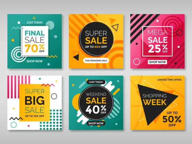 Vector illustration of Set of promotion square banners. Vol.2