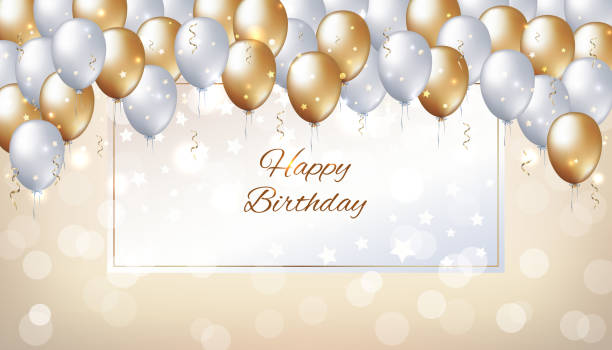 ilustrações de stock, clip art, desenhos animados e ícones de holiday party background with golden and white balloons. gold and pearl balloons on a light golden background. happy birthday card with frame for text. vector greeting card - personal accessory balloon beauty birthday