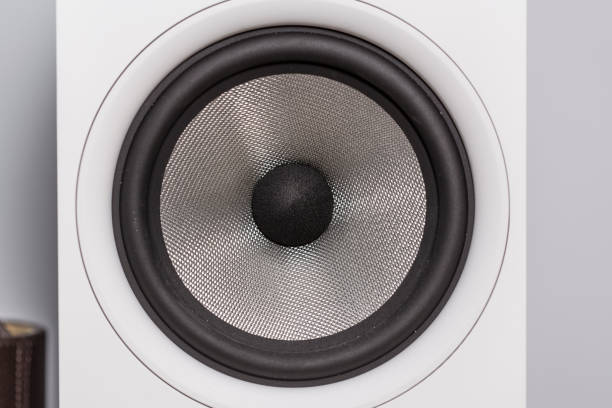 istock White design loudspeaker with aluminium woofer and tweet 1147242993