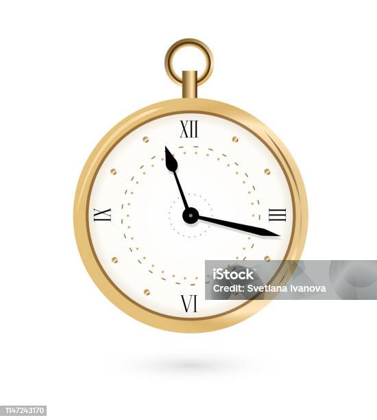 Round Pocket Watch Stock Illustration - Download Image Now - Abstract, Alarm Clock, Blue