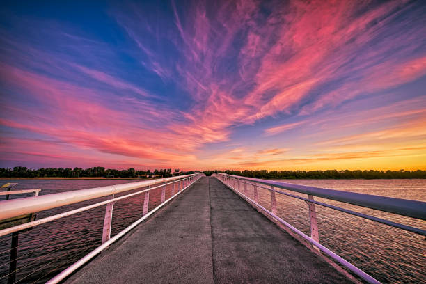 Sunset at the footbridge Main Beach, Lakes Entrance in the Gippsland's Lakes District of Victoria